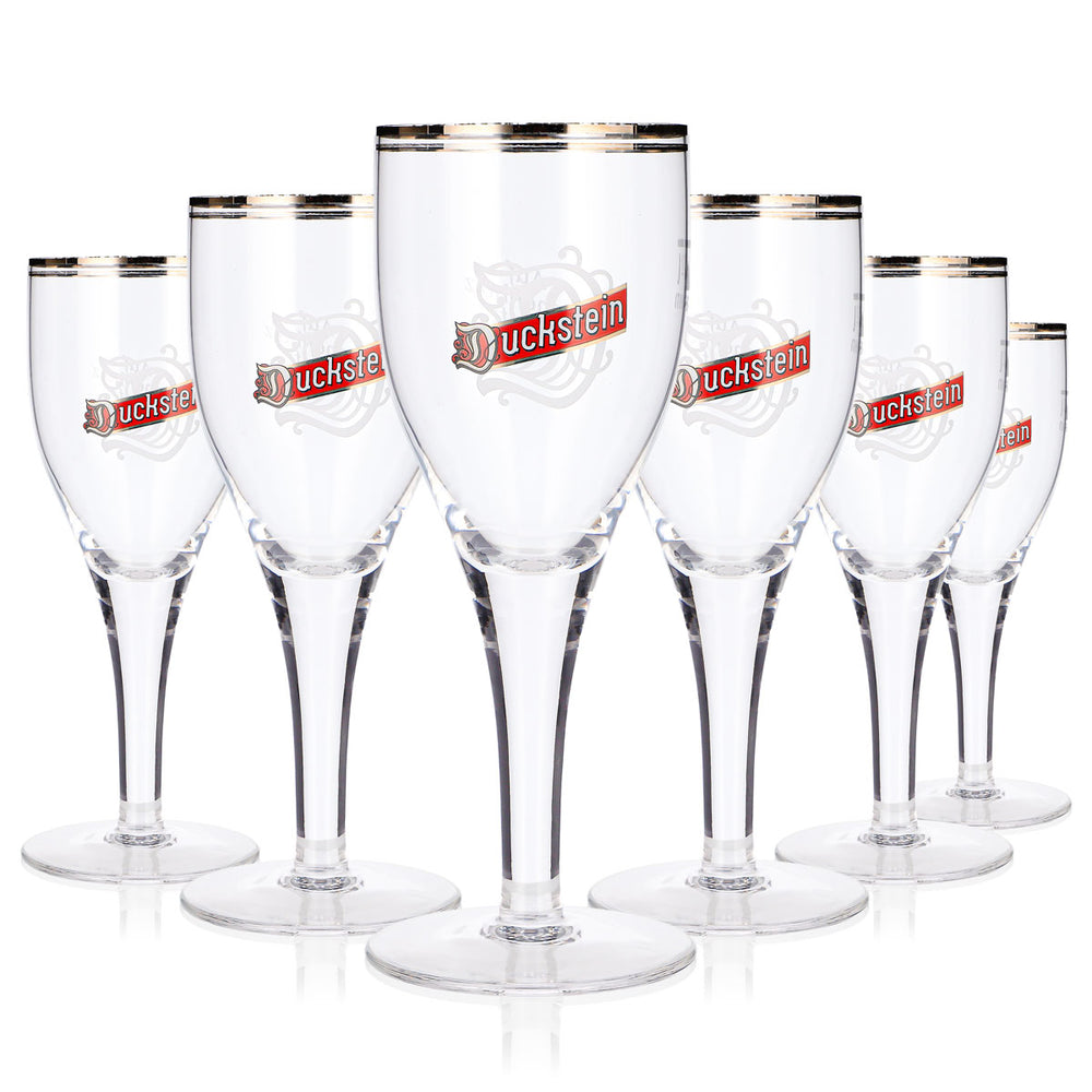 6x Duckstein Bier Glas 0,2l Tulpe Silberrand Sahm Rotes Logo Bierglas (6er Set)