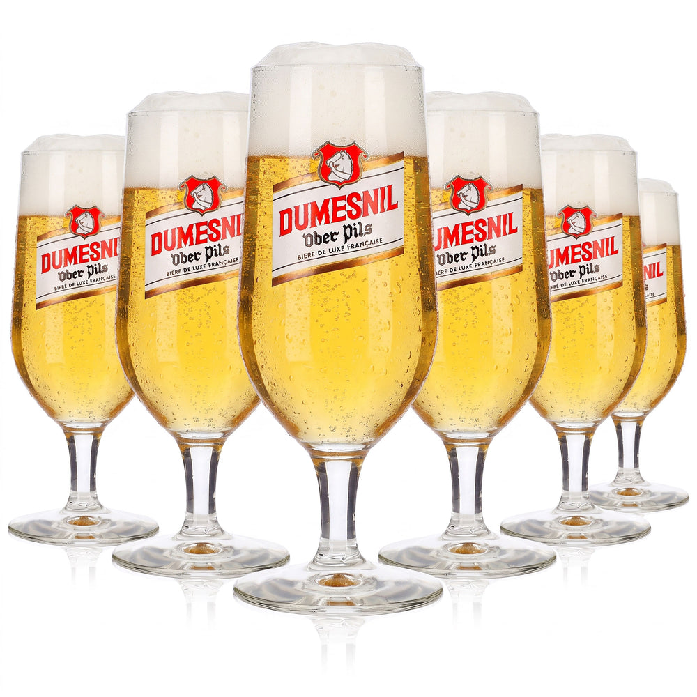 6x Dumesnil Bier Glas Pokal 0,25l Ober Pils weiß/gold Logo (6er Set)