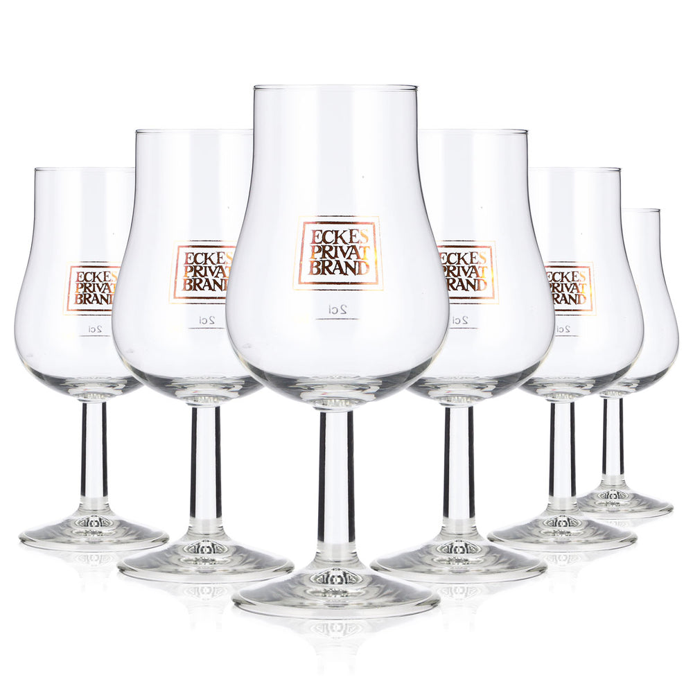 6x Eckes Weinbrand Glas 2cl Tulpe Braunes Logo Böckling Privat Brand