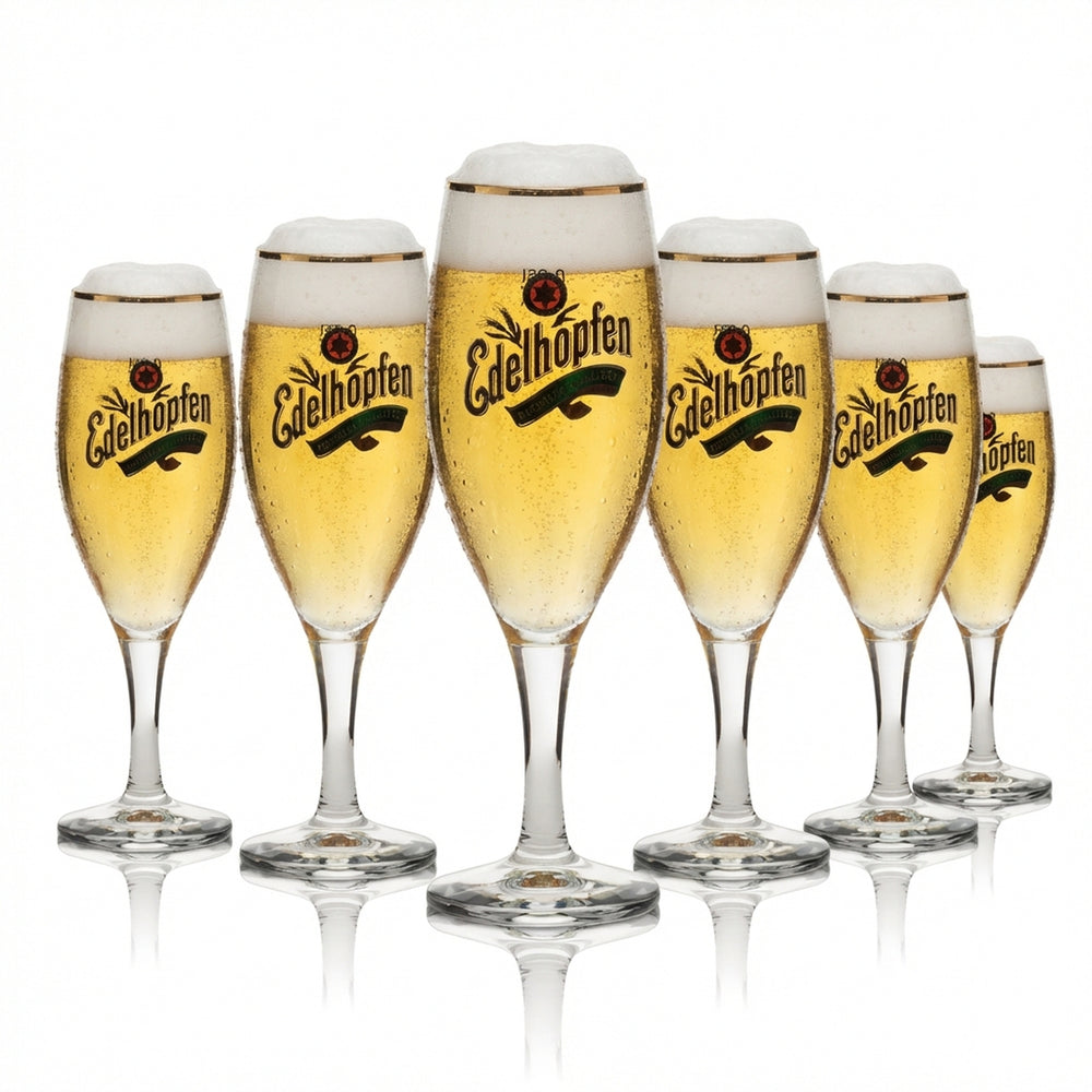 6x Edelhopfen Bier Glas 0,25l Pokal Goldrand