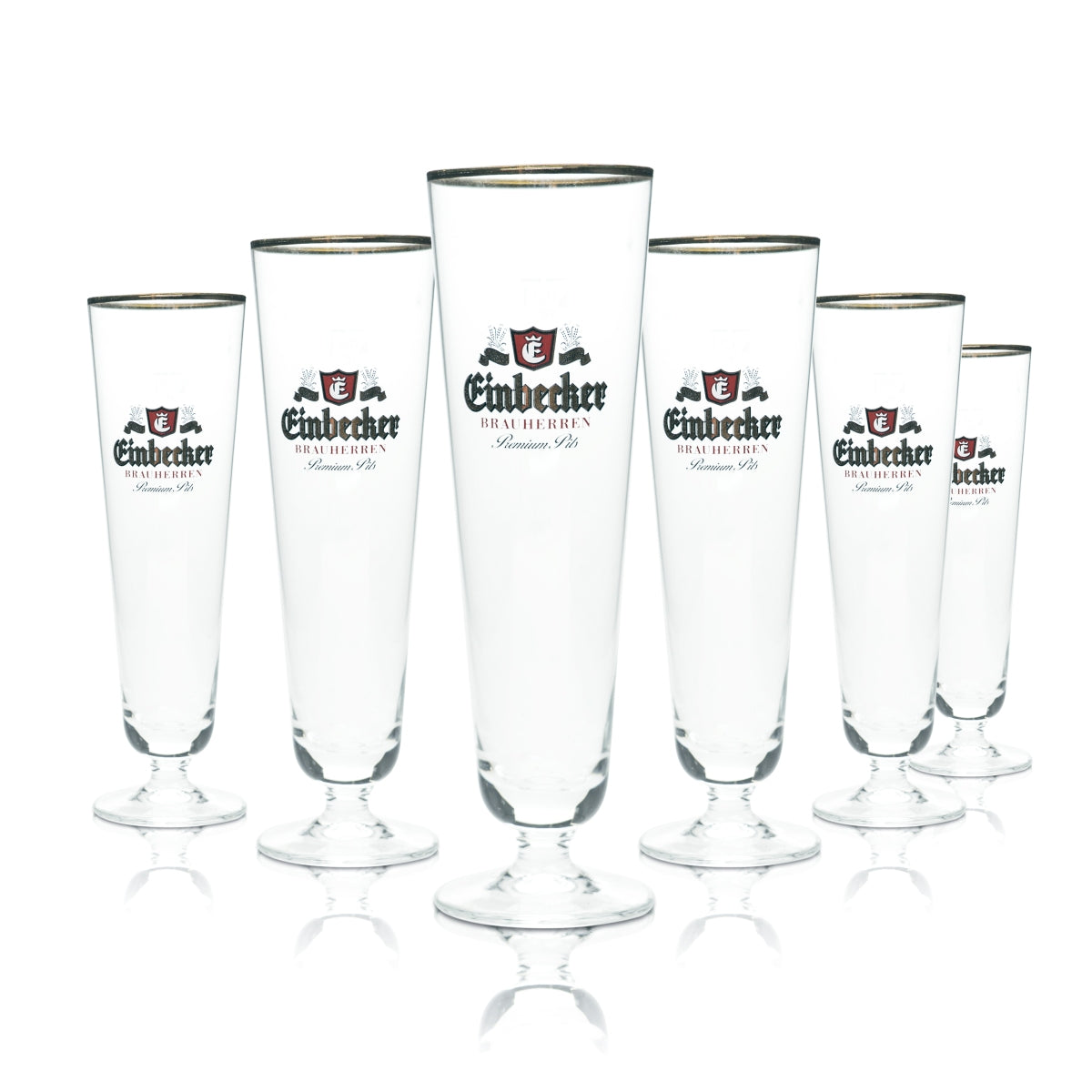 6x Einbecker Bier Glas 0,3l Pokal Tulpe Goldrand Stange Brauherren Pils Gläser