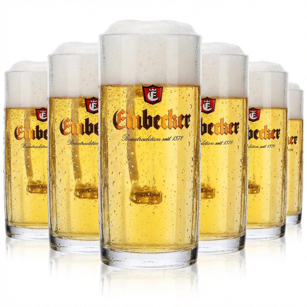 6x Einbecker Glas Bier 0,2l Krug goldene Schrift Relief Sahm Moldau Biergläser