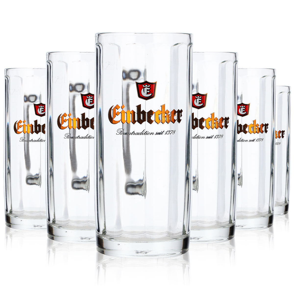 6x Einbecker Glas Bier 0,2l Krug goldene Schrift Relief Sahm Moldau Biergläser – Ansicht 7