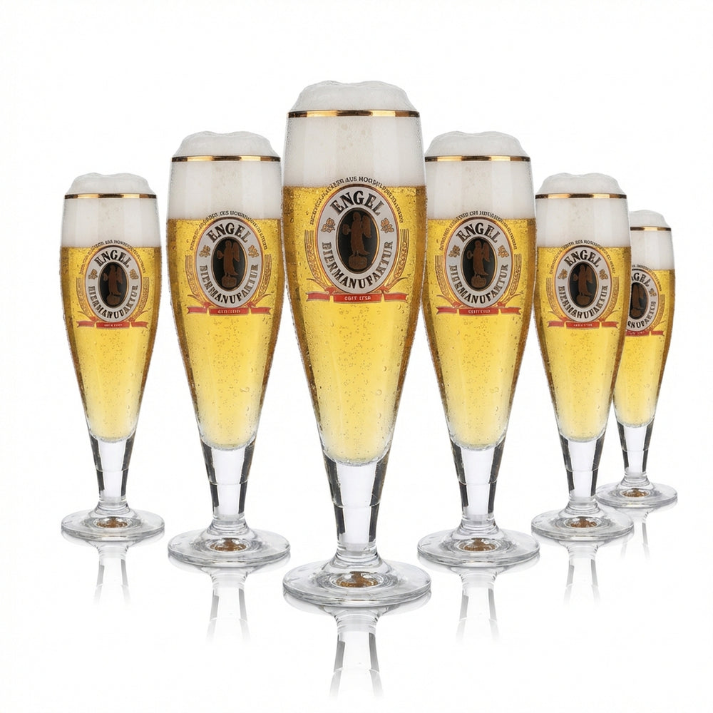 6x Engel Bierglas 0,2l Exclusiv Pokal Gläser Set Goldrand Brauerei Gastro