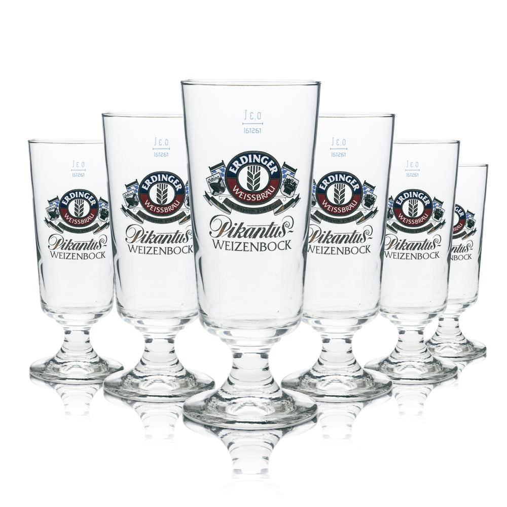 6x Erdinger Bier Glas 0,3l Tulpe Pokal Kelch Gläser Hefe Weizen Bock Gastro Bar