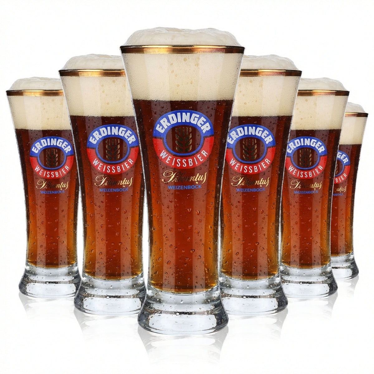 6x Erdinger Weissbräu Bier Glas Gläser 0,25l Becher Pikantus Goldrand VEBA