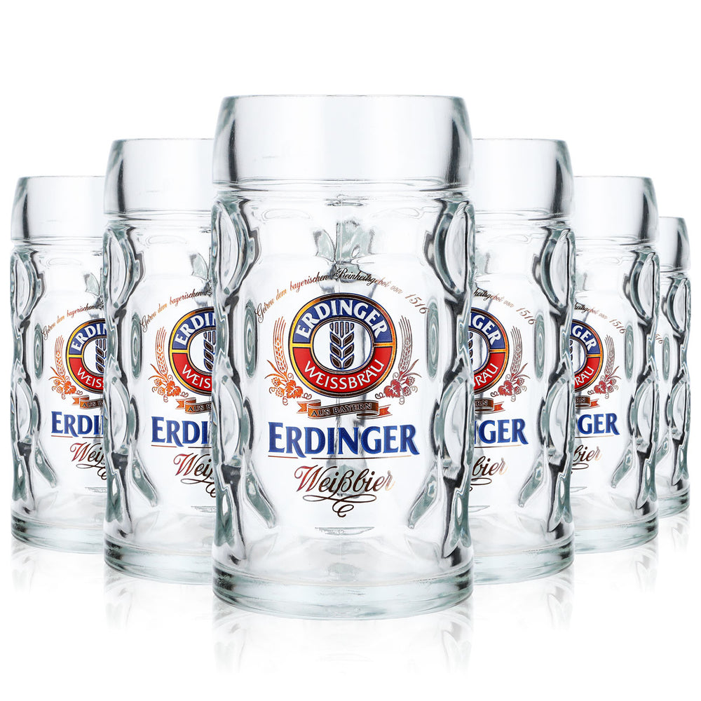 6x Erdinger Weissbräu Bier Krug Glas 0,5l Krug Punktseidel / Isarseidel