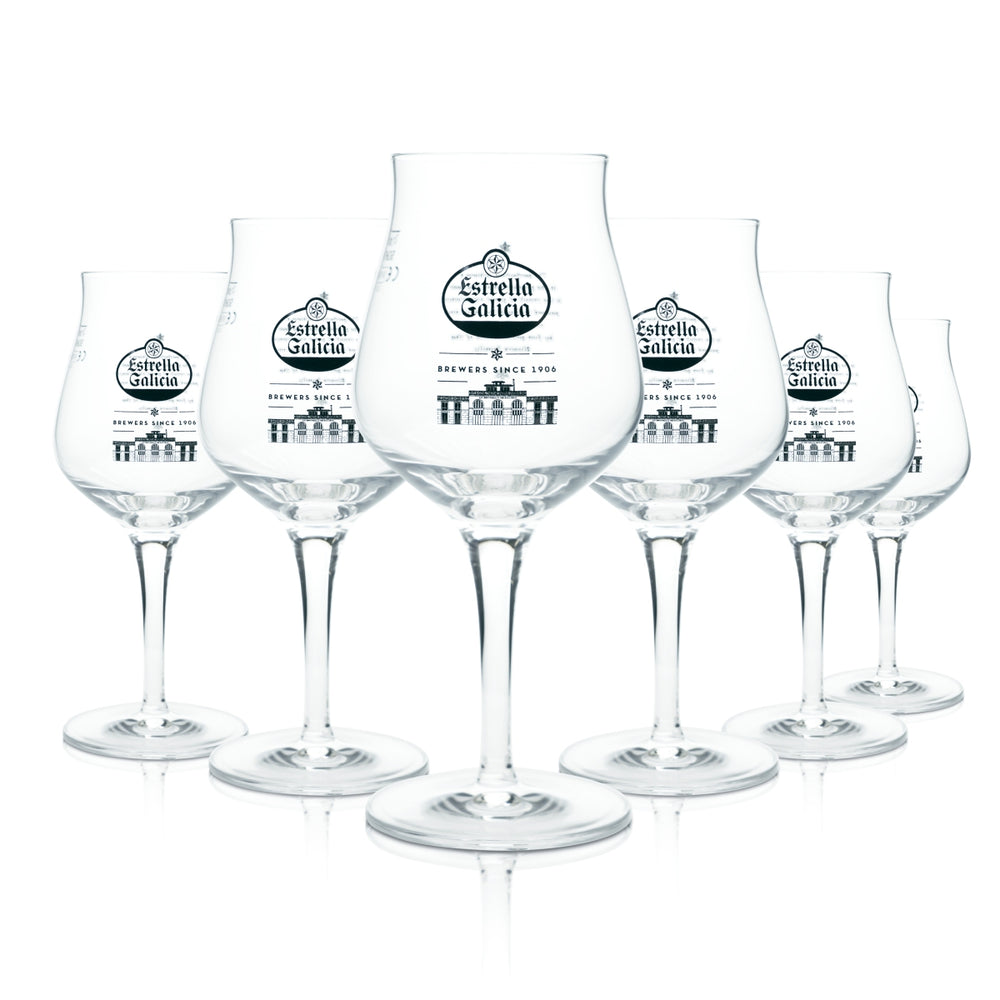 6x Estrella Galicia Bier Glas 2/3 Pint Sensorik Pokal Tulpe Gläser Lager Spanien Bar
