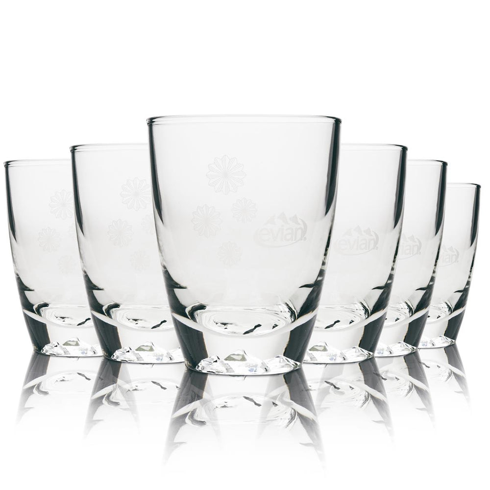 6x Evian Wasser Glas Tumbler Baum im Boden