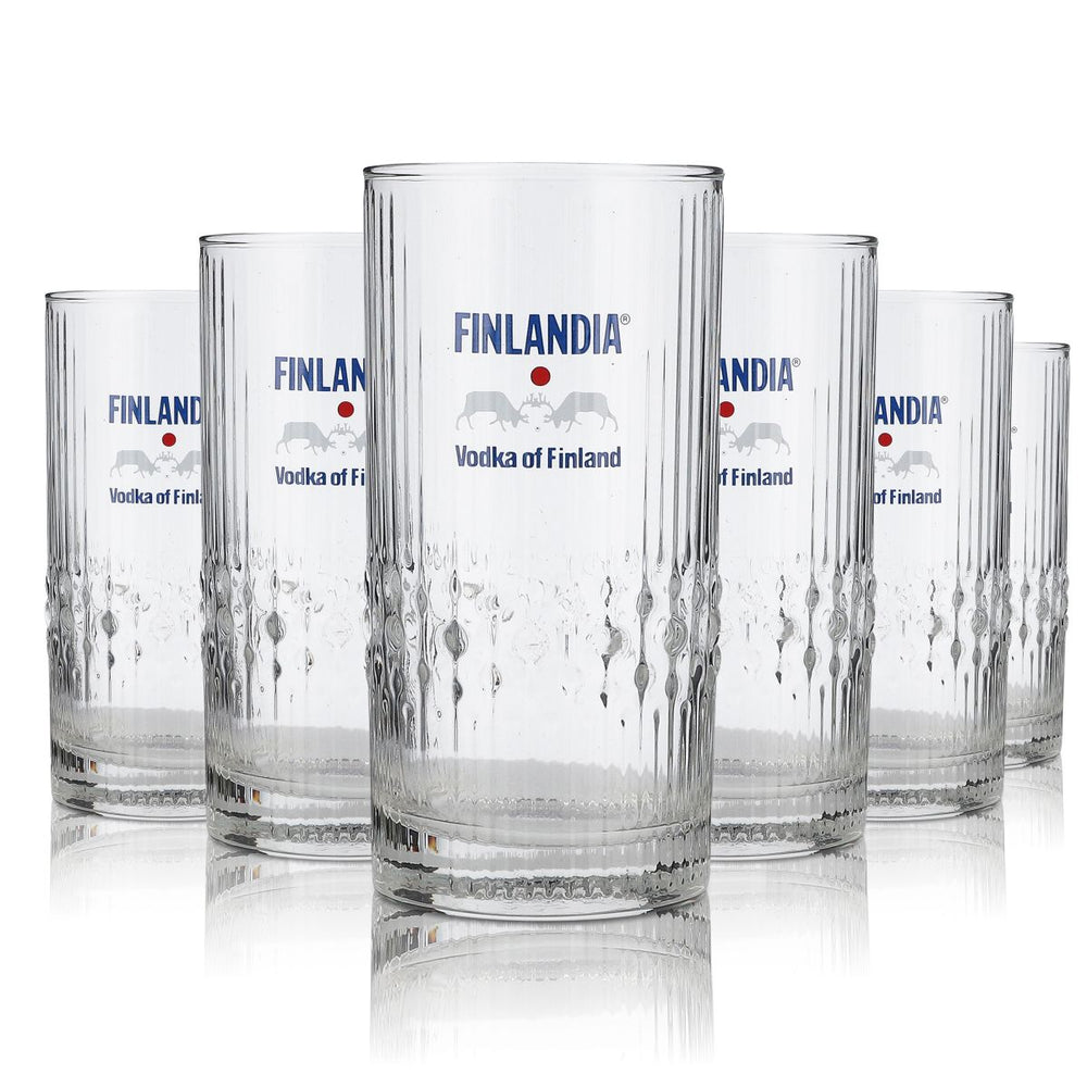 6x Finlandia Glas 0,3l Longdrinkglas Reliefschliff 90er Jahre Sonderedition
