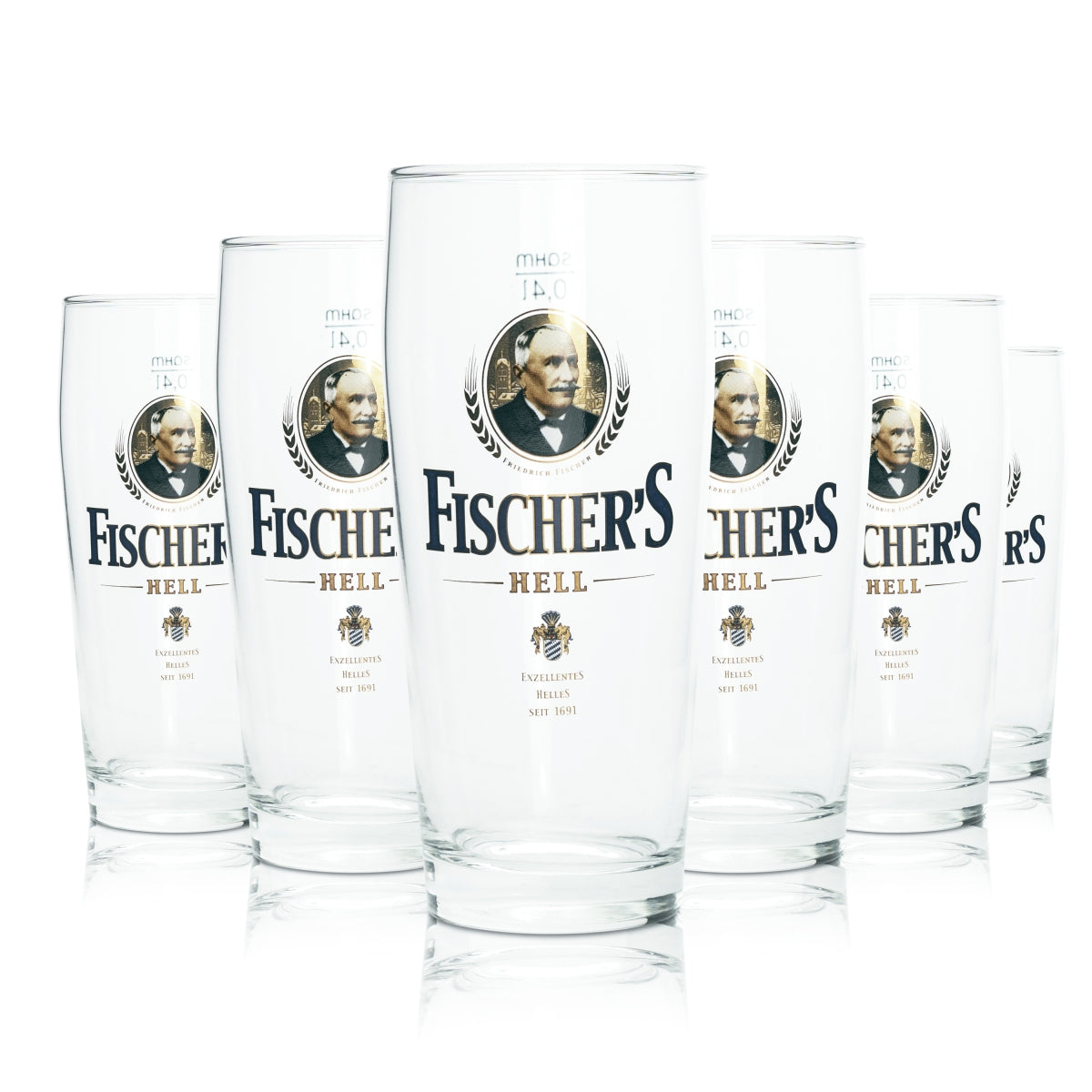 6x Fischers Glas 0,4l Willy Becher Helles Bier Gläser Geeicht Gastro Brauerei