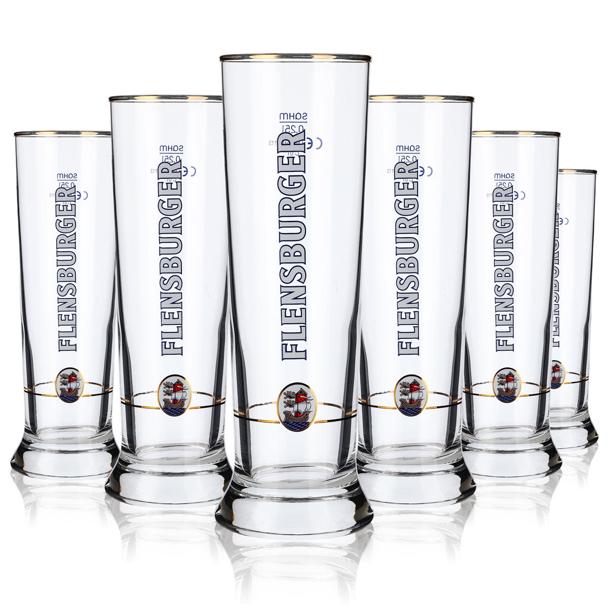 6x Flensburger Bier Glas 0,25l Becher Biergläser Pokal Goldrand Sahm Vancouver – Ansicht 5