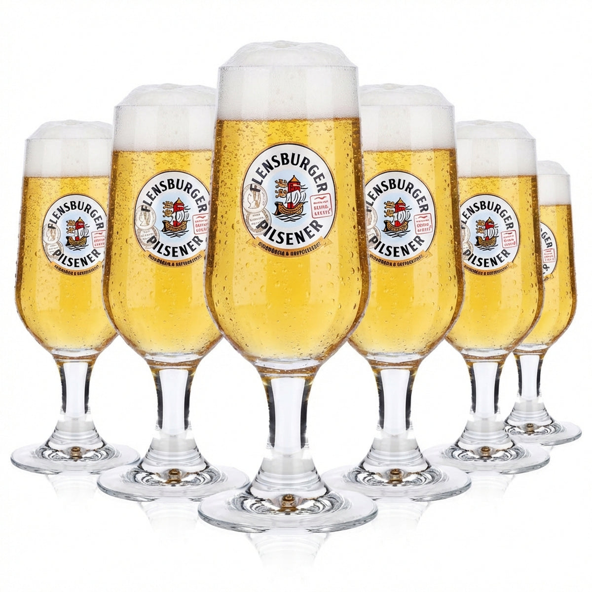 6x Flensburger Bier Glas 0,2l Biergläser Pokalglas "Herbwürzig Hopfenbetont"