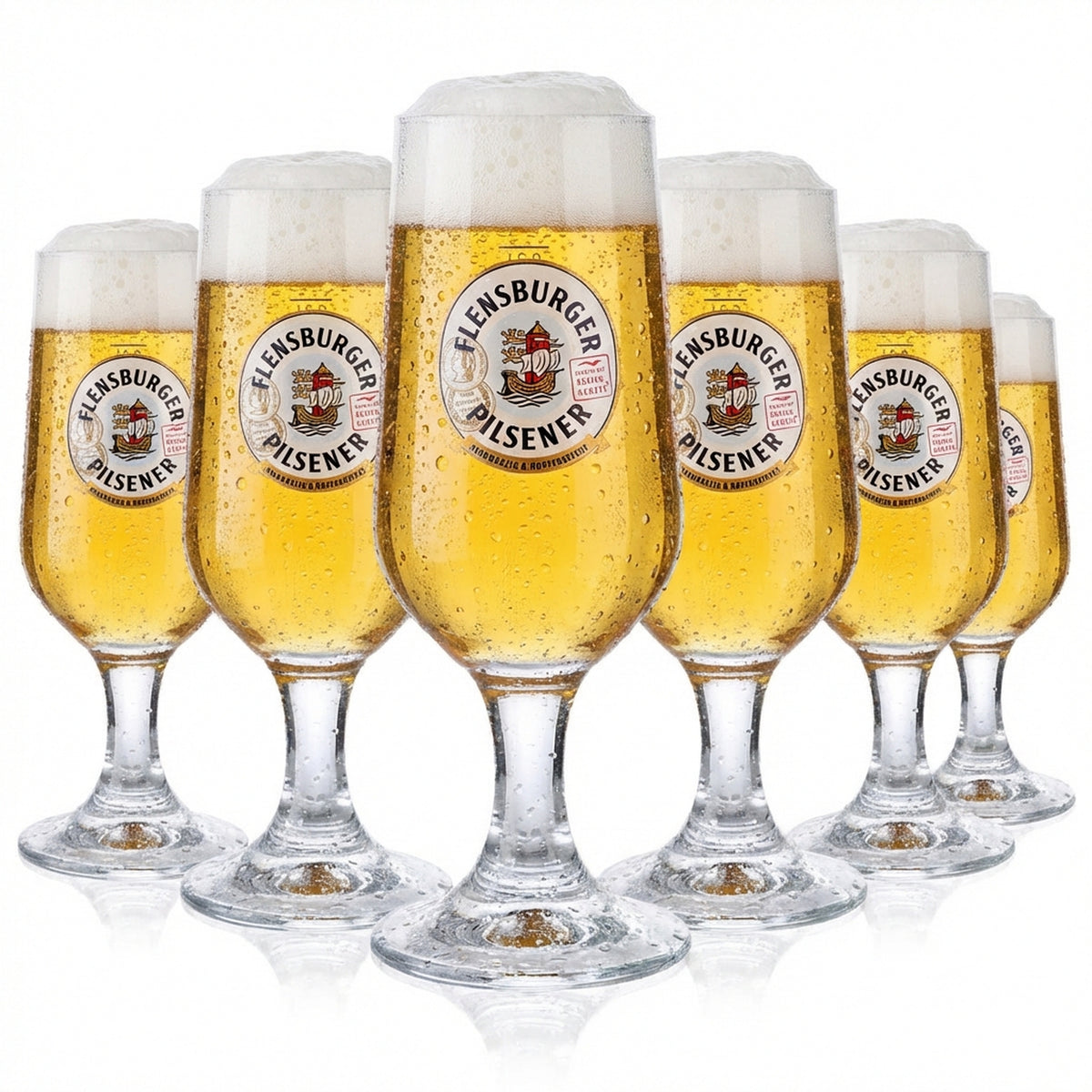 6x Flensburger Bier Glas 0,3l Biergläser Pokalglas "Herbwürzig Hopfenbetont"
