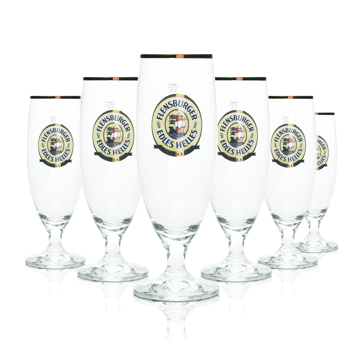 6x Flensburger Bier Glas 0,3l Pokal Edles Helles Goldrand Sahm Tulpe Gläser Beer