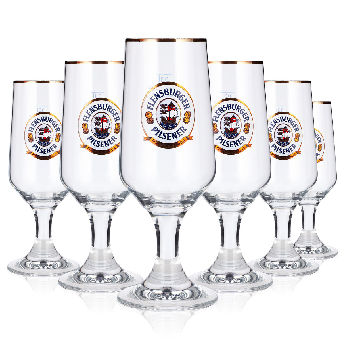 6x Flensburger Bier Glas 0,3l Tulpe Goldenes Logo Ritzenhoff Pokal