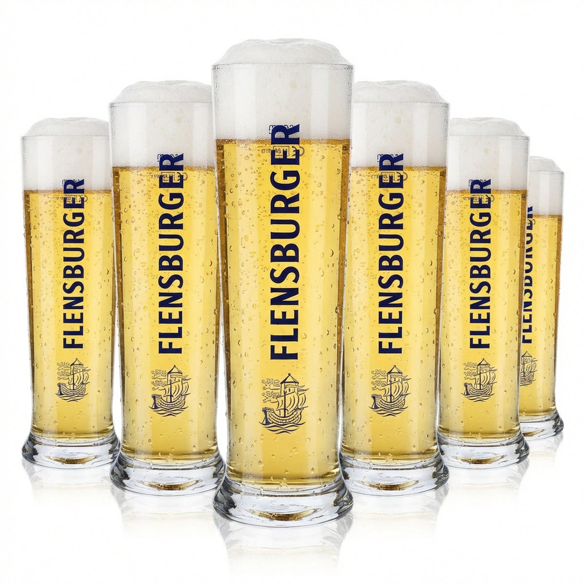 6x Flensburger Bier Glas 0,5l Biergläser Bierglas Becher blau Schrift Vancouver