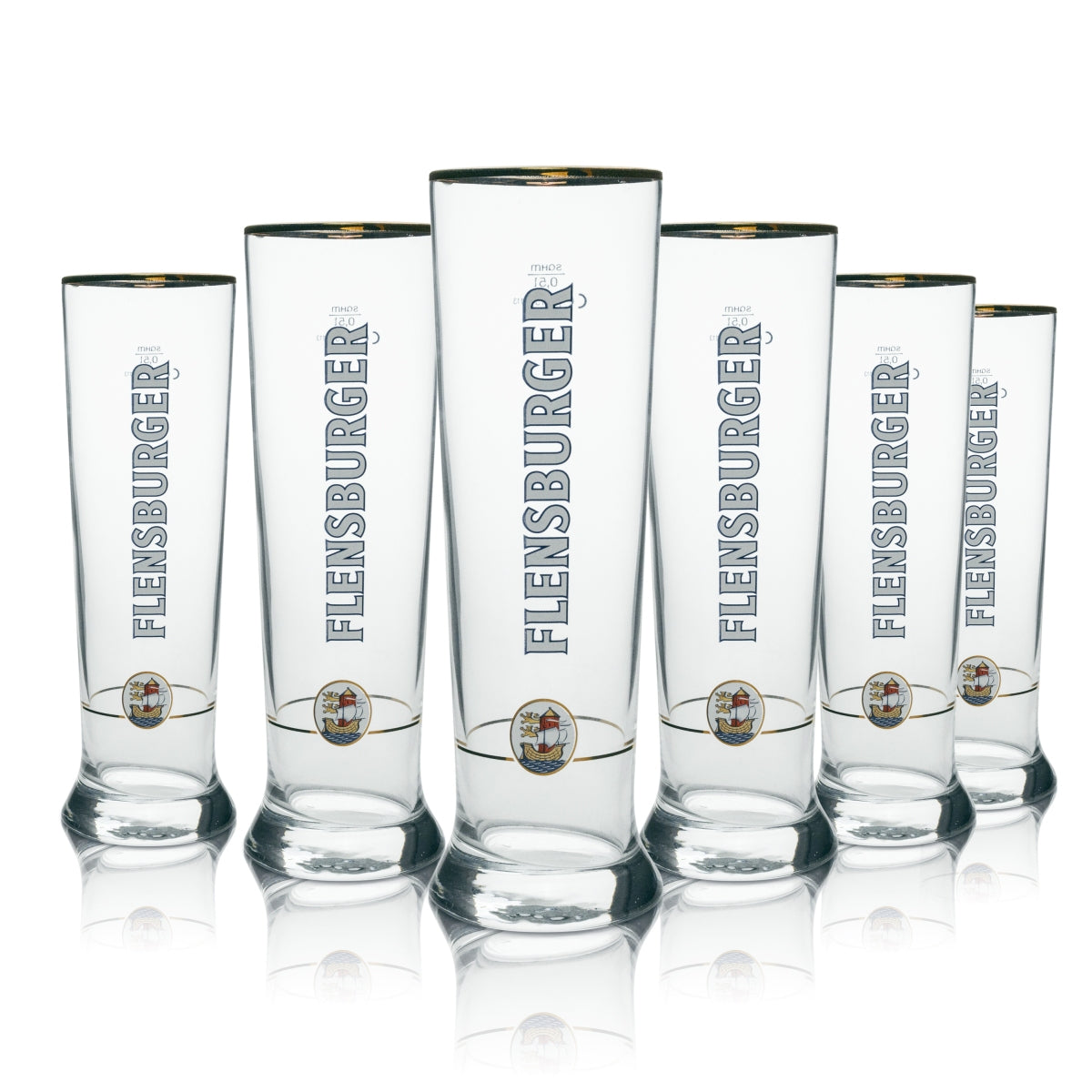 6x Flensburger Bier Glas 0,5l Exclusiv-Tumblers Vancouver Sahm Goldrand