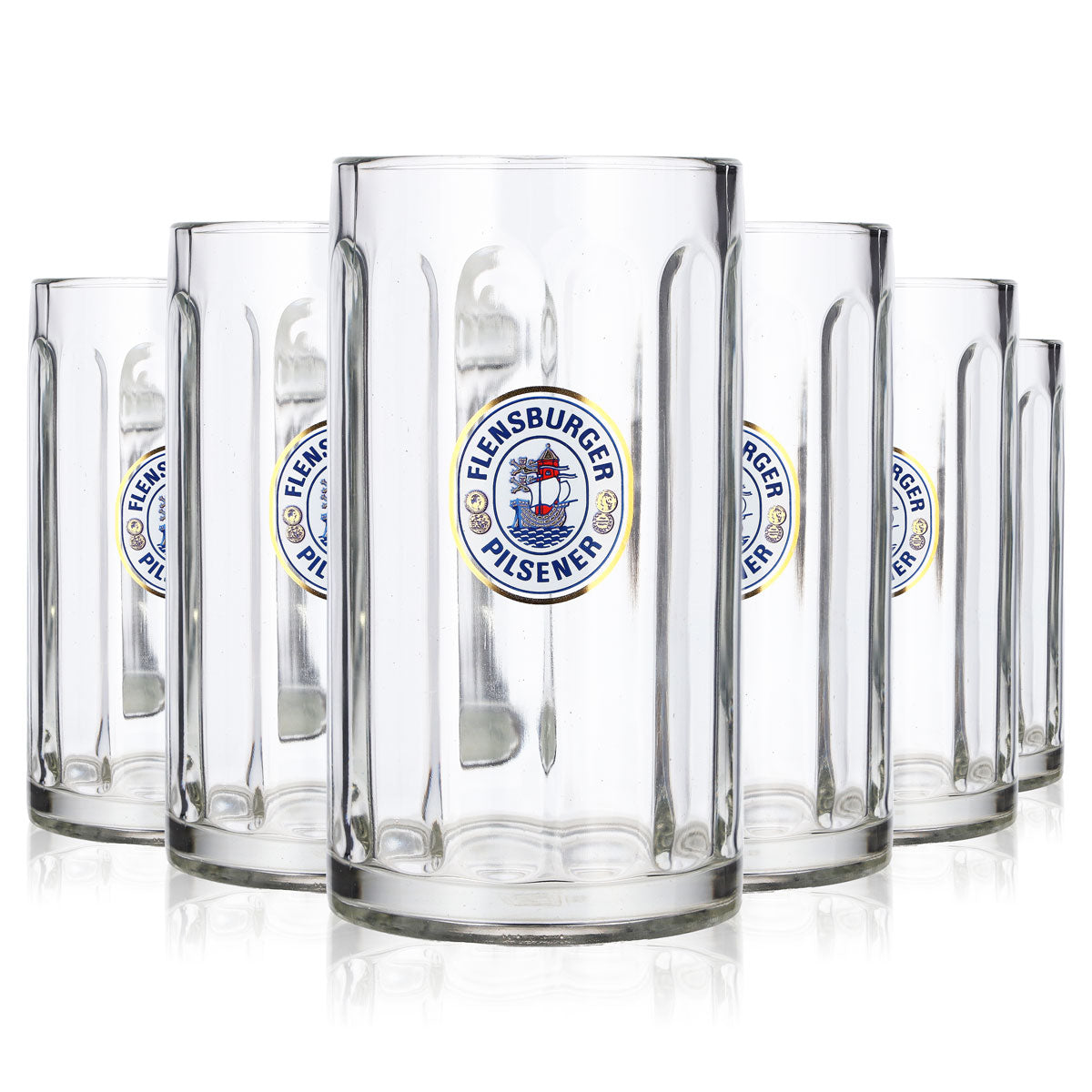 6x Flensburger Bier Glas 0,5l Krug Schiff Logo Rastal