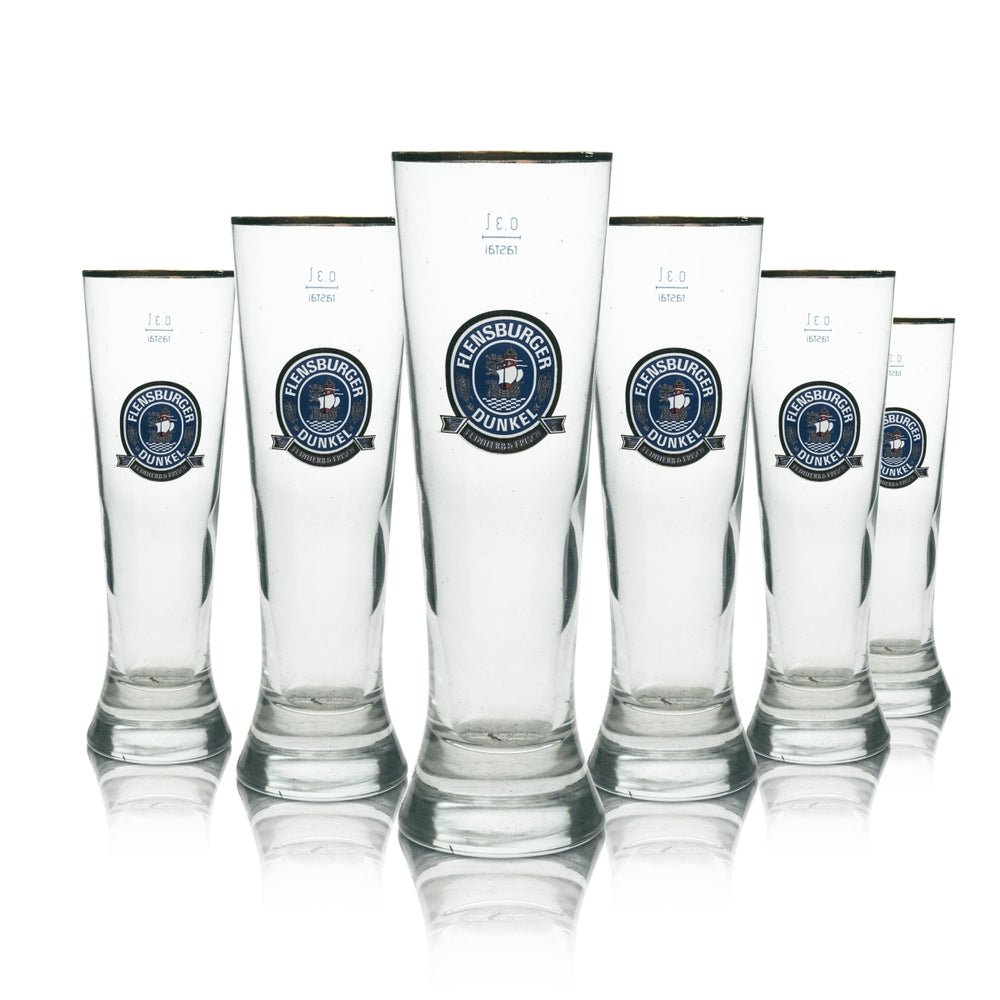 6x Flensburger Bier Glas Tulpe 0,3l Dunkel Feinherb & Frisch Rastal