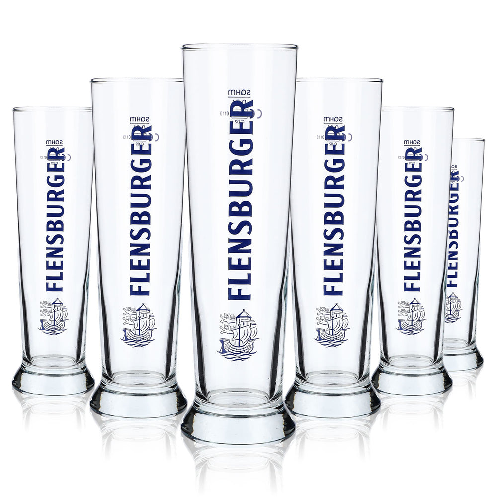 6x Flensburger Glas Bier 0,3l Pokal Schriftzug vertikal Sahm Vancouver