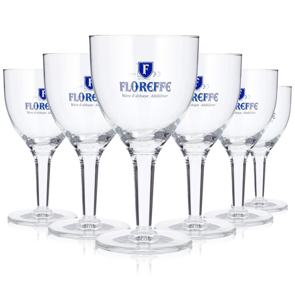 6x Floreffe Bier Glas 0,25l Pokal Blaues Logo Biere d`abbaye (6er Set)
