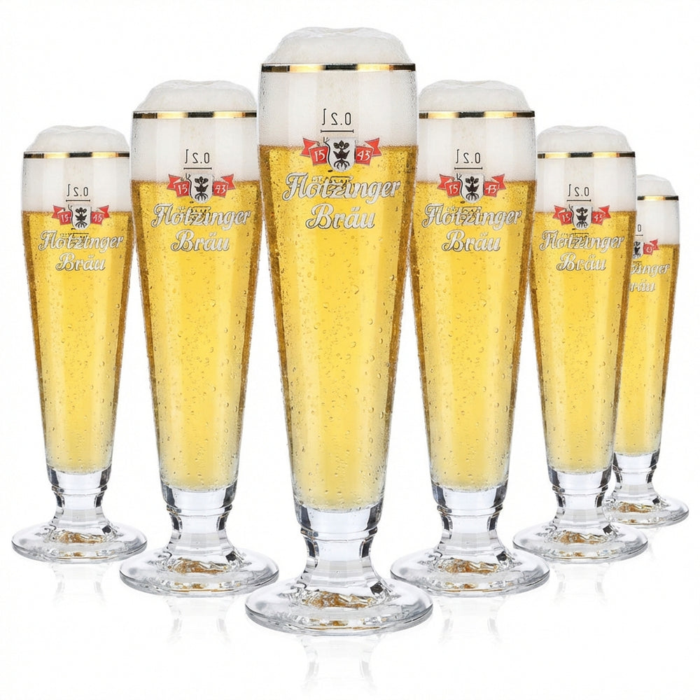 6x Flötzinger Bier Glas Biergläser 0,2l Pokalgläser Goldrand