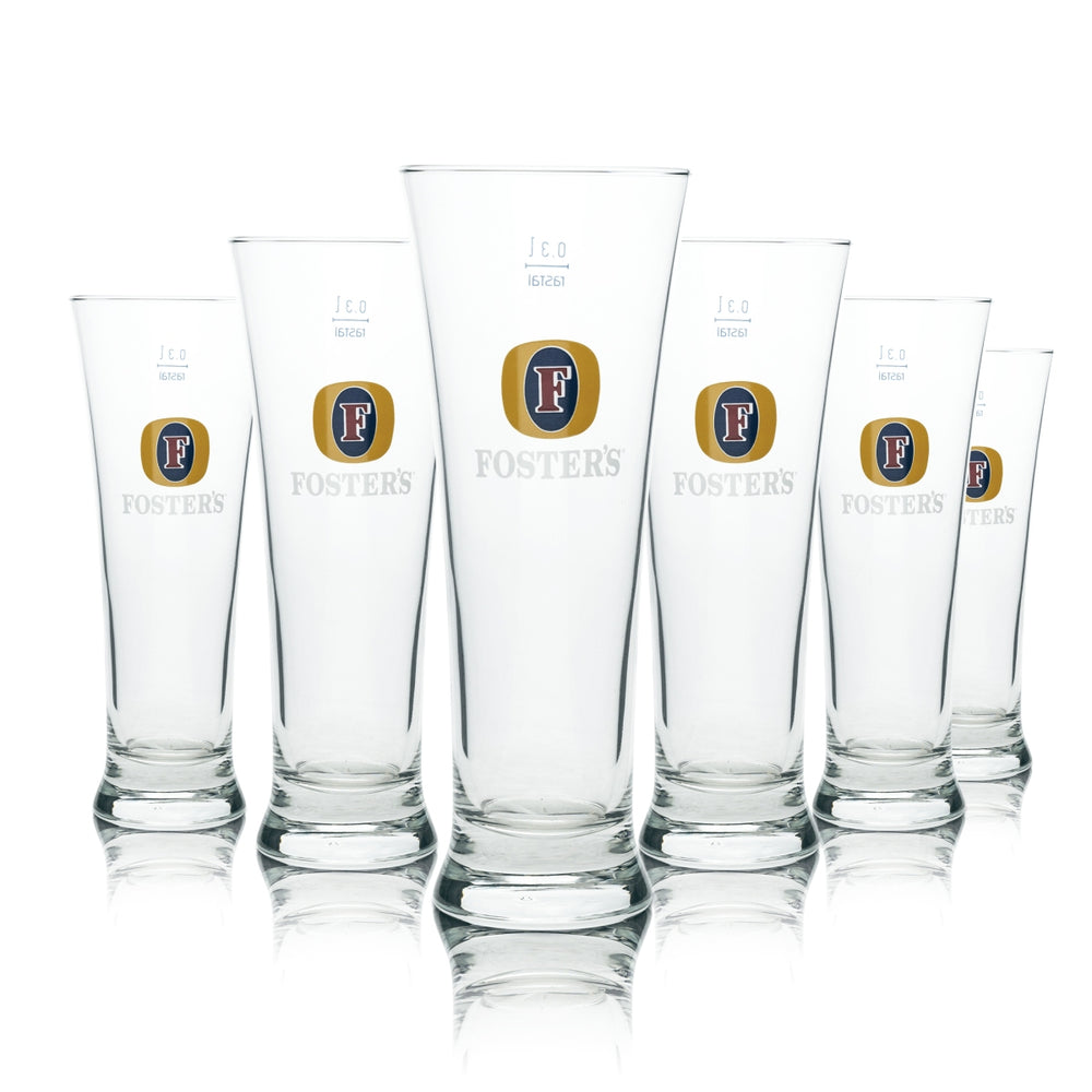 6x Fosters Glas 0,3l Bier Pokal Beer Cup Gläser Australia Gastro Eiche Calibrate