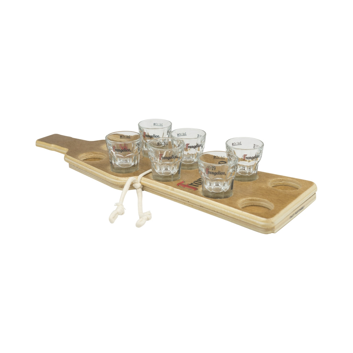 6x Frangelico Glas + Tablett Shot Schnaps Kurze 2cl Gläser Stamper Shotmeter Schnapslatte