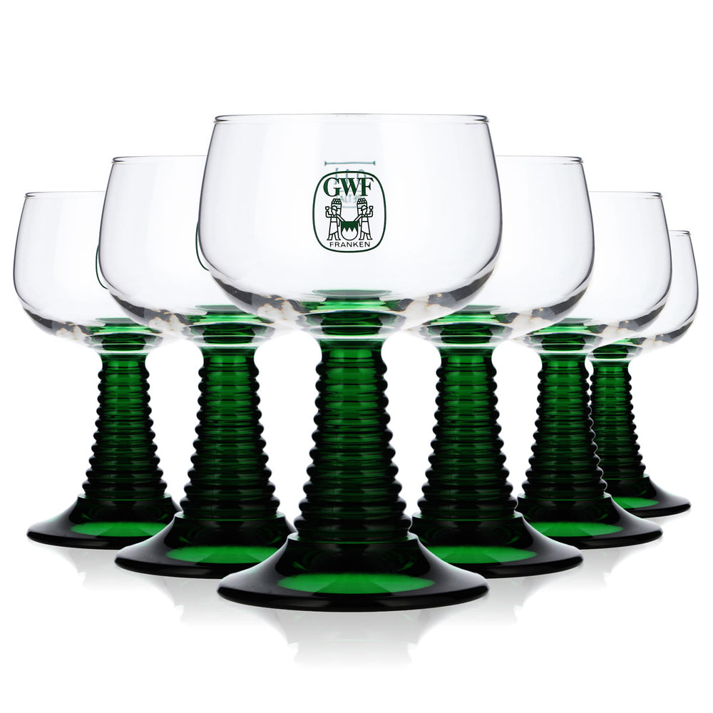 6x Franken Wein Glas Römer 0,1l Winzergenossenschaft Franken grüner Stiel