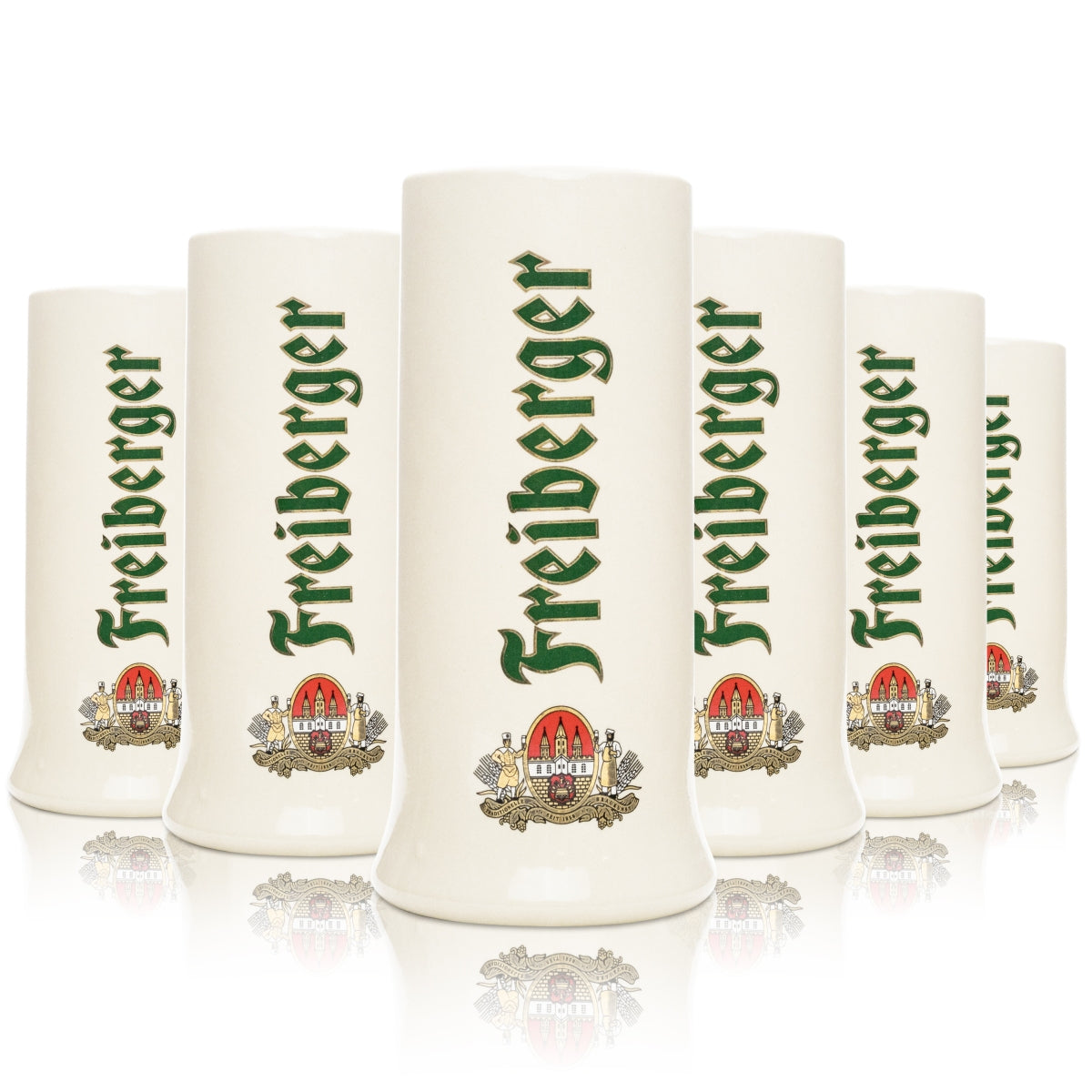 6x Freiberger Bier Glas Ton Krug länglich 0,5l Sahm