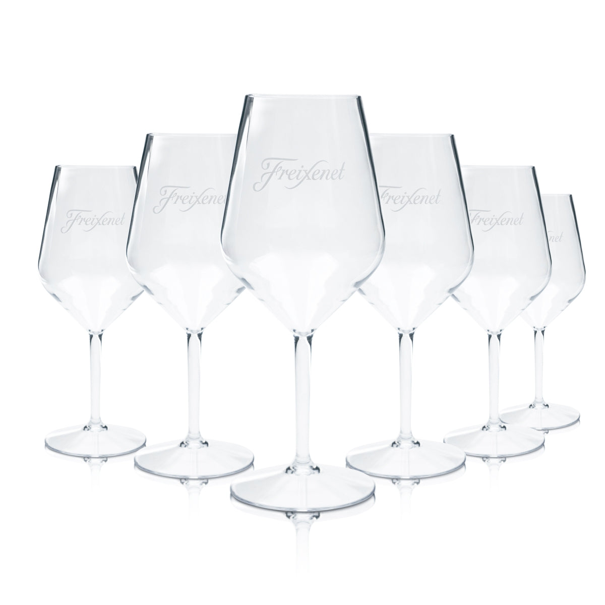6x Freixenet Kunststoff Glas 0,4l Plastik Sekt Wein Stiel Gläser Mehrweg Aperitif