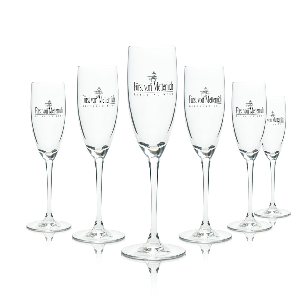 6x Fürst von Metternich Sekt Glas 0,1l Flöte Champagner Gläser Stielglas Flute