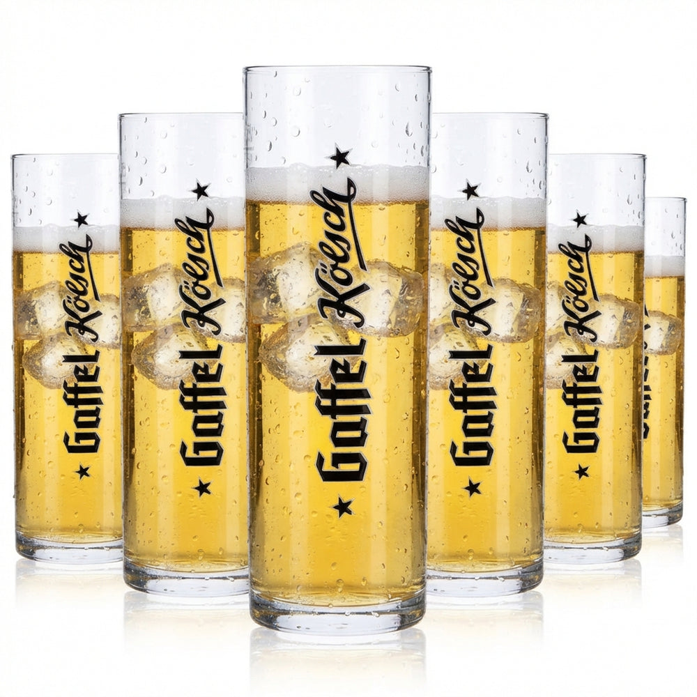 6x Gaffel Bier Glas Biergläser 0,2l Kölschglas vertikales Logo nur Schrift Rastal