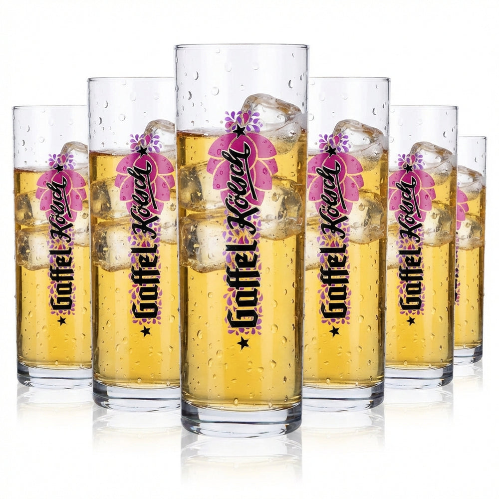 6x Gaffel Bier Glas Biergläser 0,3l Stange/Kölschglas lila Hopfenmotiv