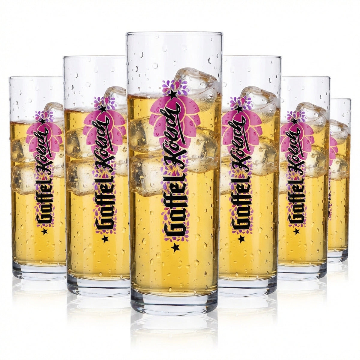 6x Gaffel Bier Glas Biergläser 0,3l Stange/Kölschglas lila Hopfenmotiv