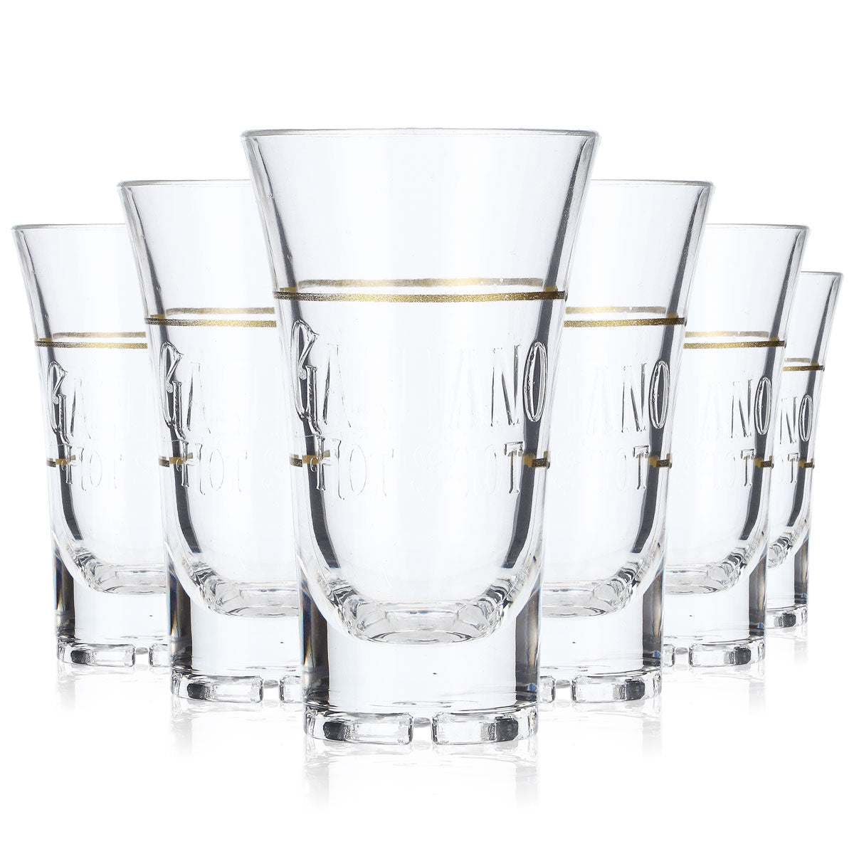6x Galiano Likör Acryl Shot Glas Kurzer Stamper goldene Ausführung