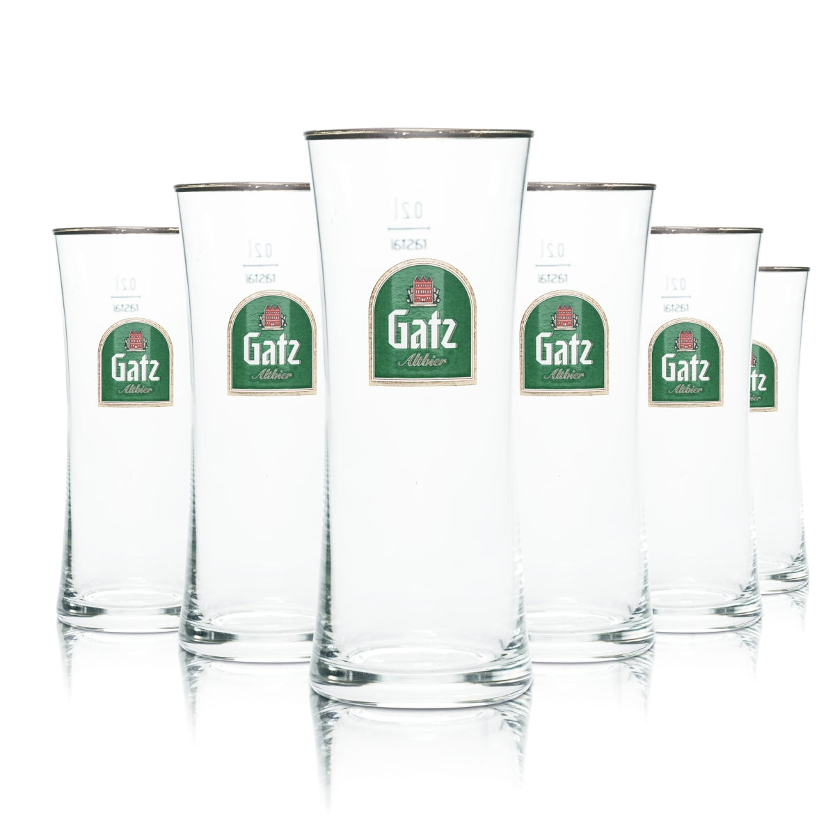 6x Gatz Glas 0,2l Bier Stange Becher Gläser Goldrand Altbier Brauerei Gastro