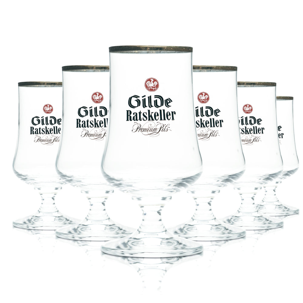 6x Gilden Pilsener Bier Glas 0,2l Pokal Tulpe Ratskeller Pils Goldrand Gläser