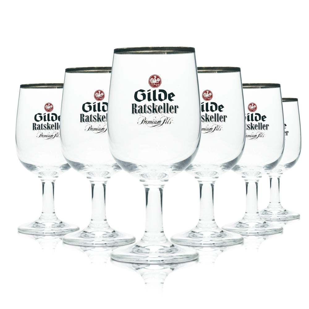 6x Gilden Pilsener Bier Glas 0,2l Pokal Tulpe Ratskeller Goldrand Gläser Brauer