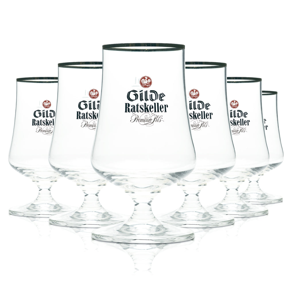 6x Gilden Pilsener Bier Glas 0,3l Pokal Tulpe Kelch Goldrand Gläser Ratskeller