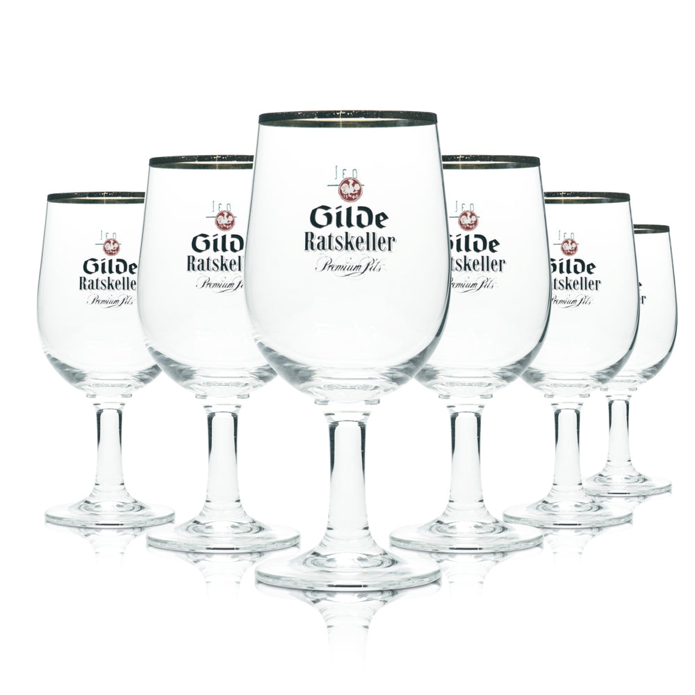 6x Gilden Pilsener Bier Glas 0,3l Pokal Tulpe Ratskeller Goldrand Gläser Brauer