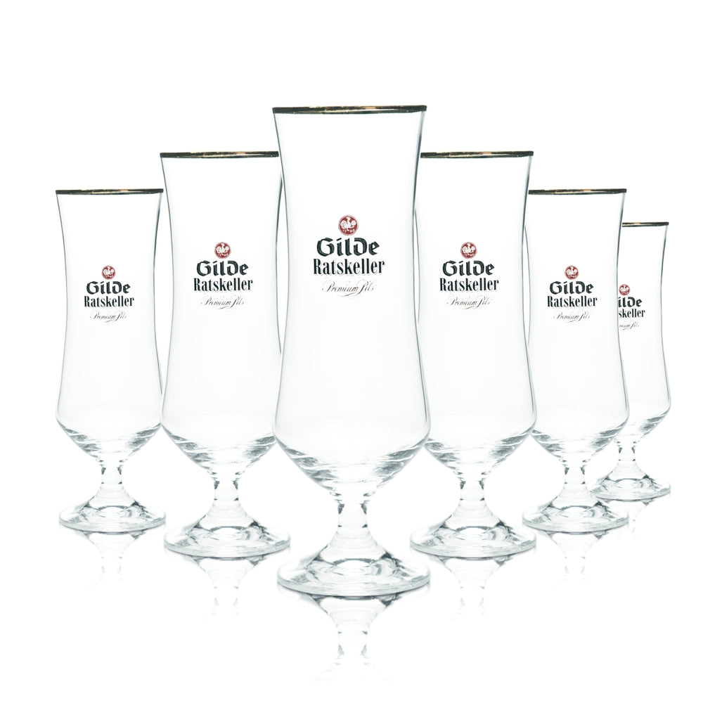 6x Gilden Pilsener Bier Glas 0,4l Pokal Tulpe Ratskeller Goldrand Pils Gläser