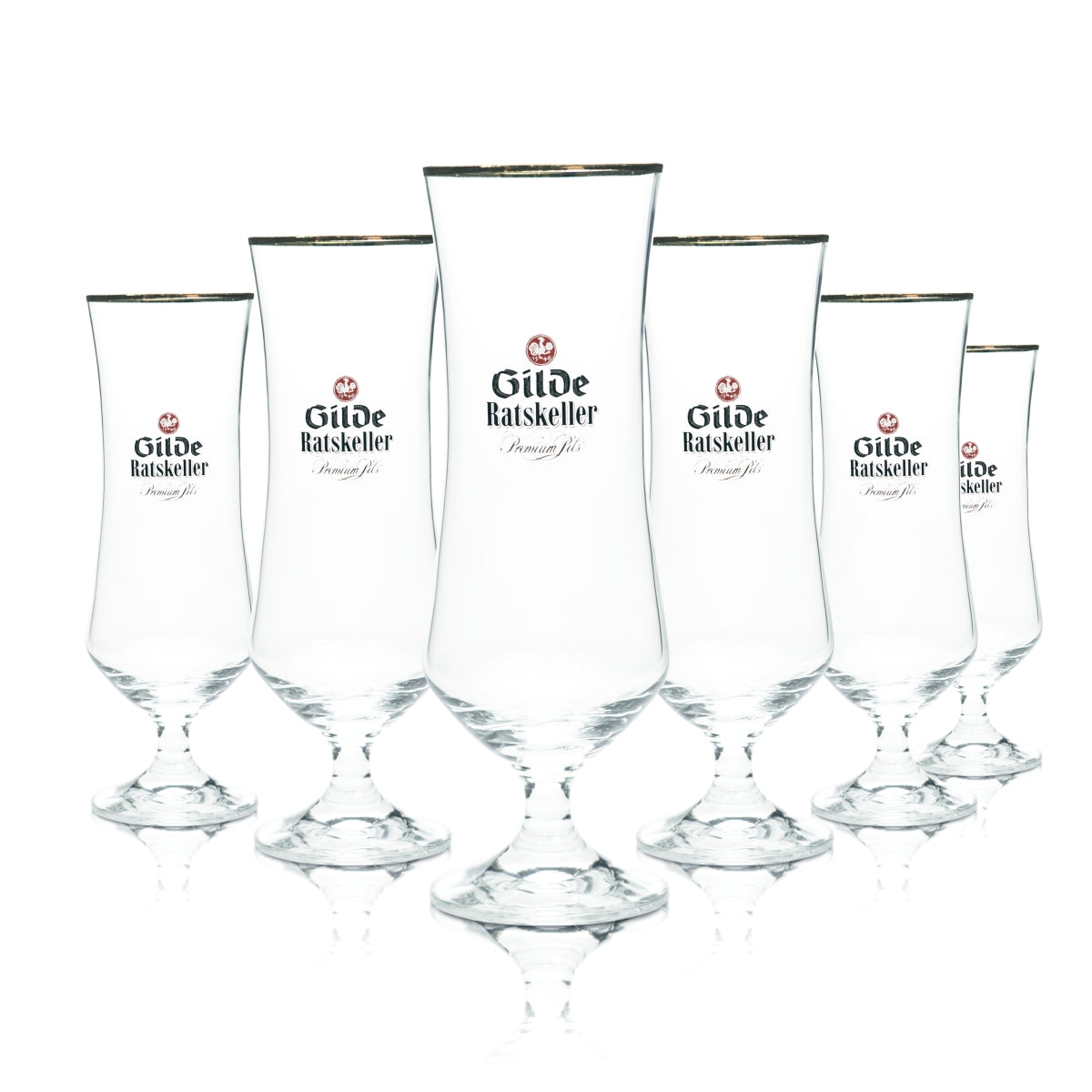 6x Gilden Pilsener Bier Glas 0,4l Pokal Tulpe Ratskeller Goldrand Pils Gläser