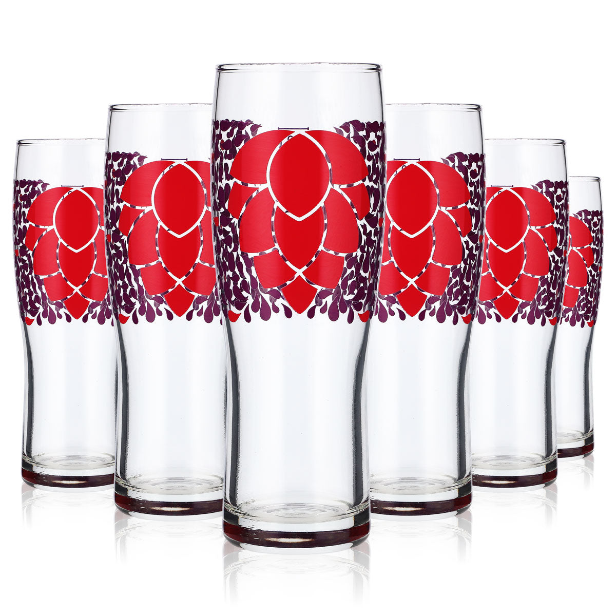 6x Glas 0,3l Biergläser Longdrinkglas farbig Becher Lila Motiv Blume Logo – Ansicht 6