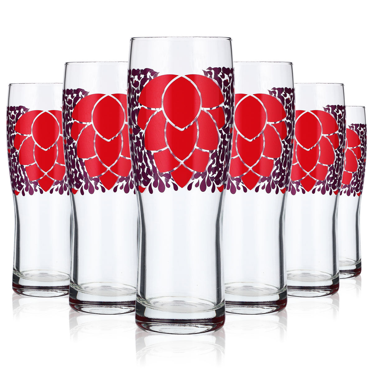 6x Glas 0,5l Biergläser Longdrinkglas farbig Becher Lila Motiv Blume Logo – Ansicht 6