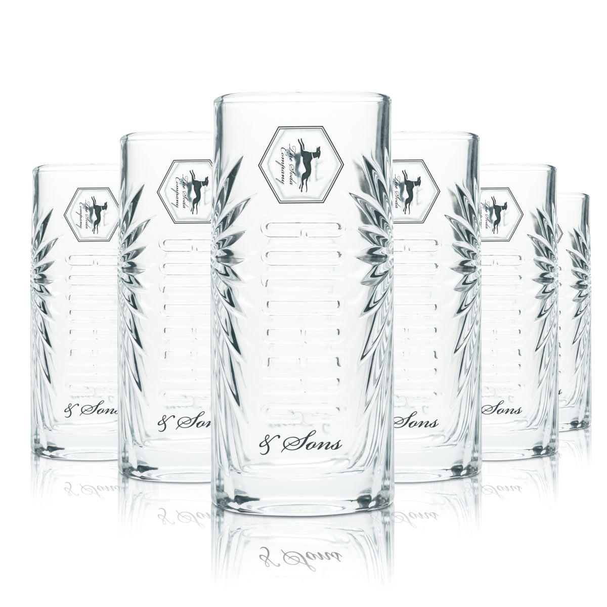 6x Goldberg Glas 0,3l Becher Longdrink Cocktail Relief Kontur Gläser High Ball