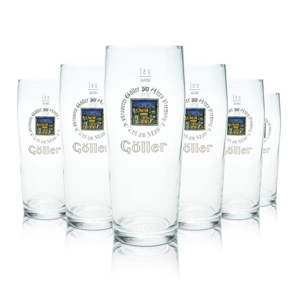 6x Göller Bierglas 0,5l Willi Becher Pokalglas Gläser Set Brauerei Gastro Eiche