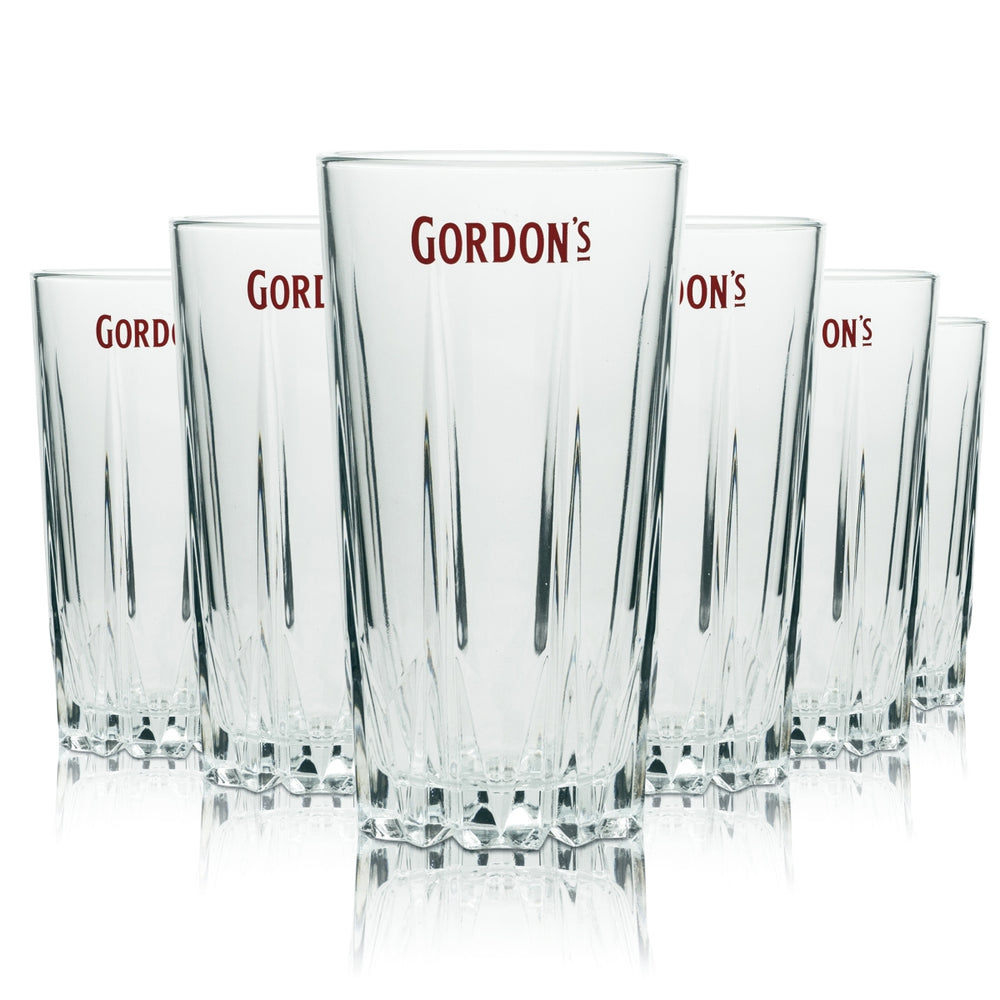 6x Gordons Gin Glas 0,4l Longdrink Gläser Highball Relief Kristall Bar Cocktail
