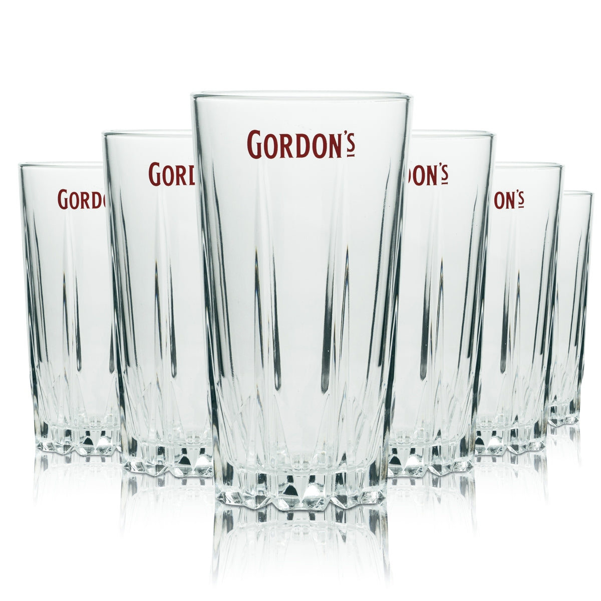 6x Gordons Gin Glas 0,4l Longdrink Gläser Highball Relief Kristall Bar Cocktail